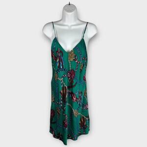 Victorias Secret 80s 90s Gold Label Green Silk Rope Print Chemise Slip Medium